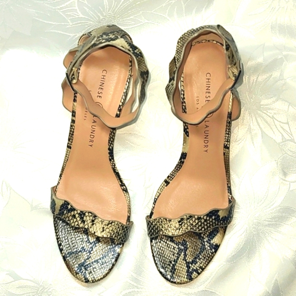 Chinese Laundry Snakeskin Strappy Heels